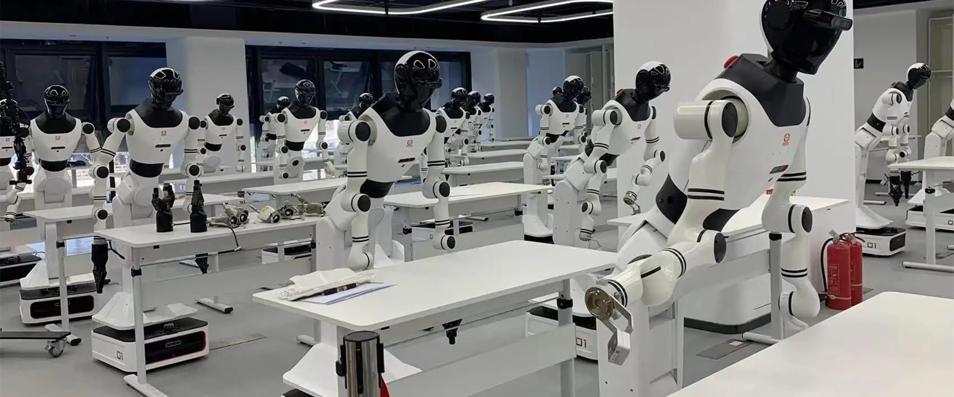 Humanoid robots in a robotics laboratory