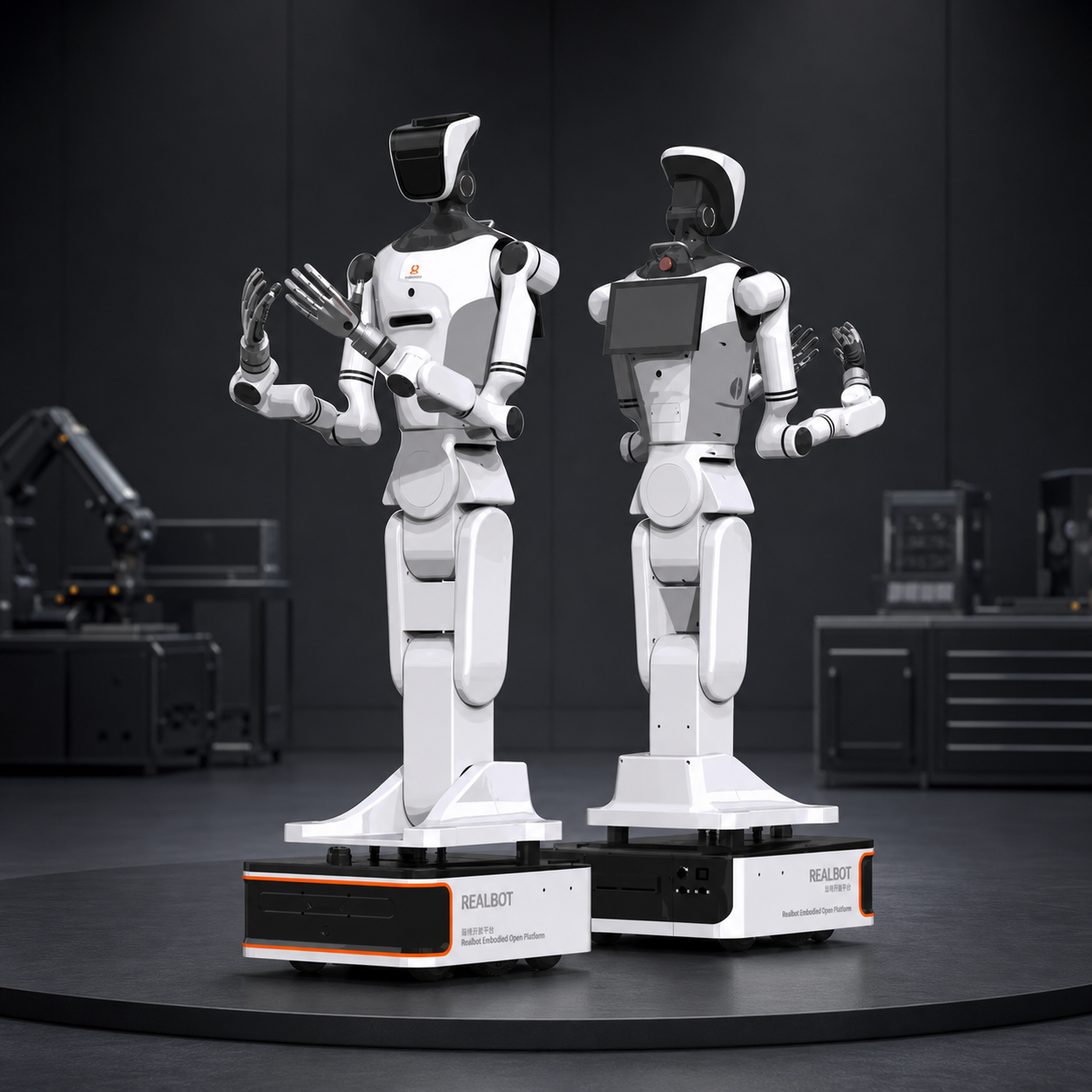 Robotic platform in a dark industrial studio