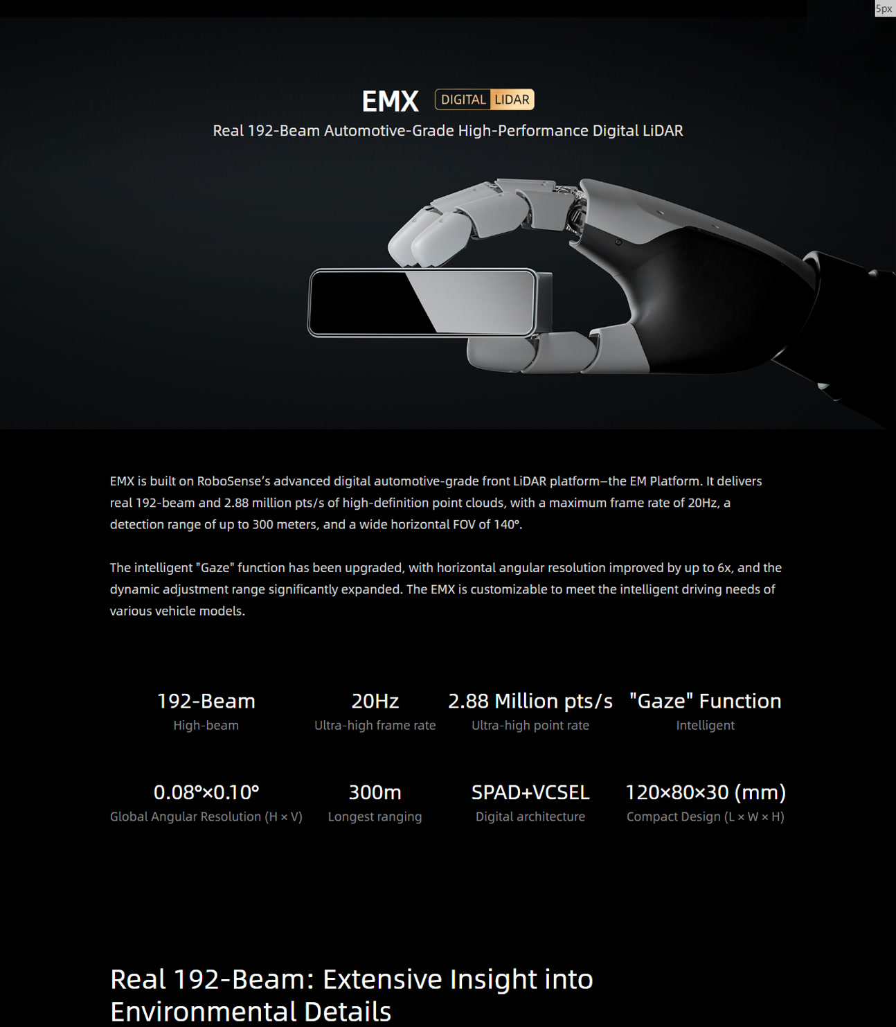 EMX automotive digital LiDAR overview, point cloud performance and specifications, section 1 of 5