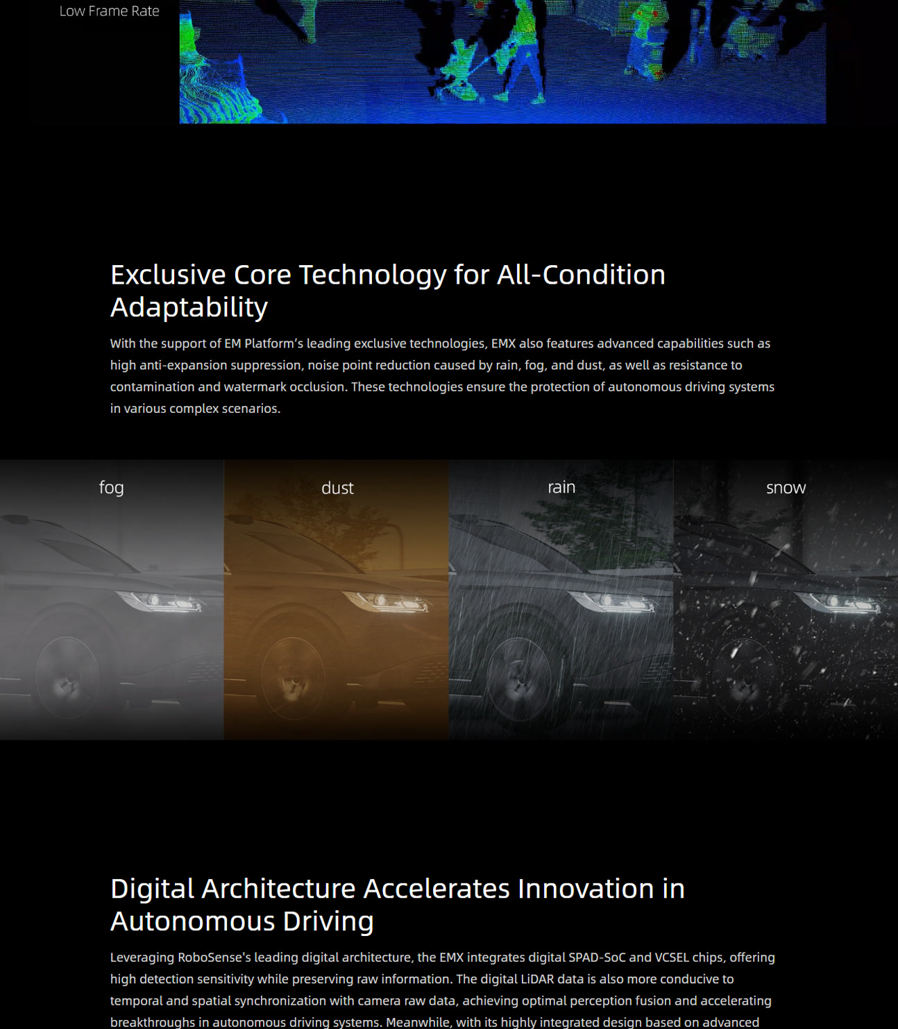 EMX automotive digital LiDAR overview, point cloud performance and specifications, section 4 of 5