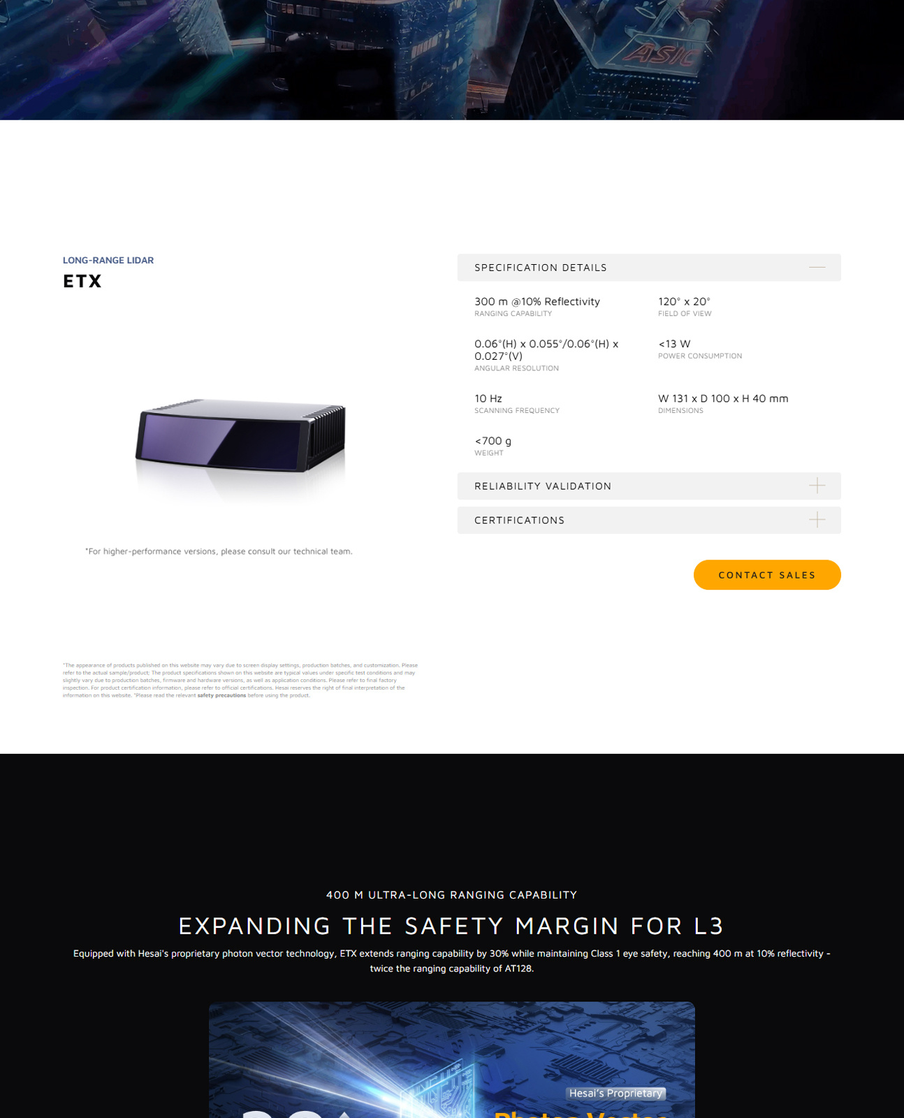 Hesai ETX product overview, key specifications and applications, section 2 of 3