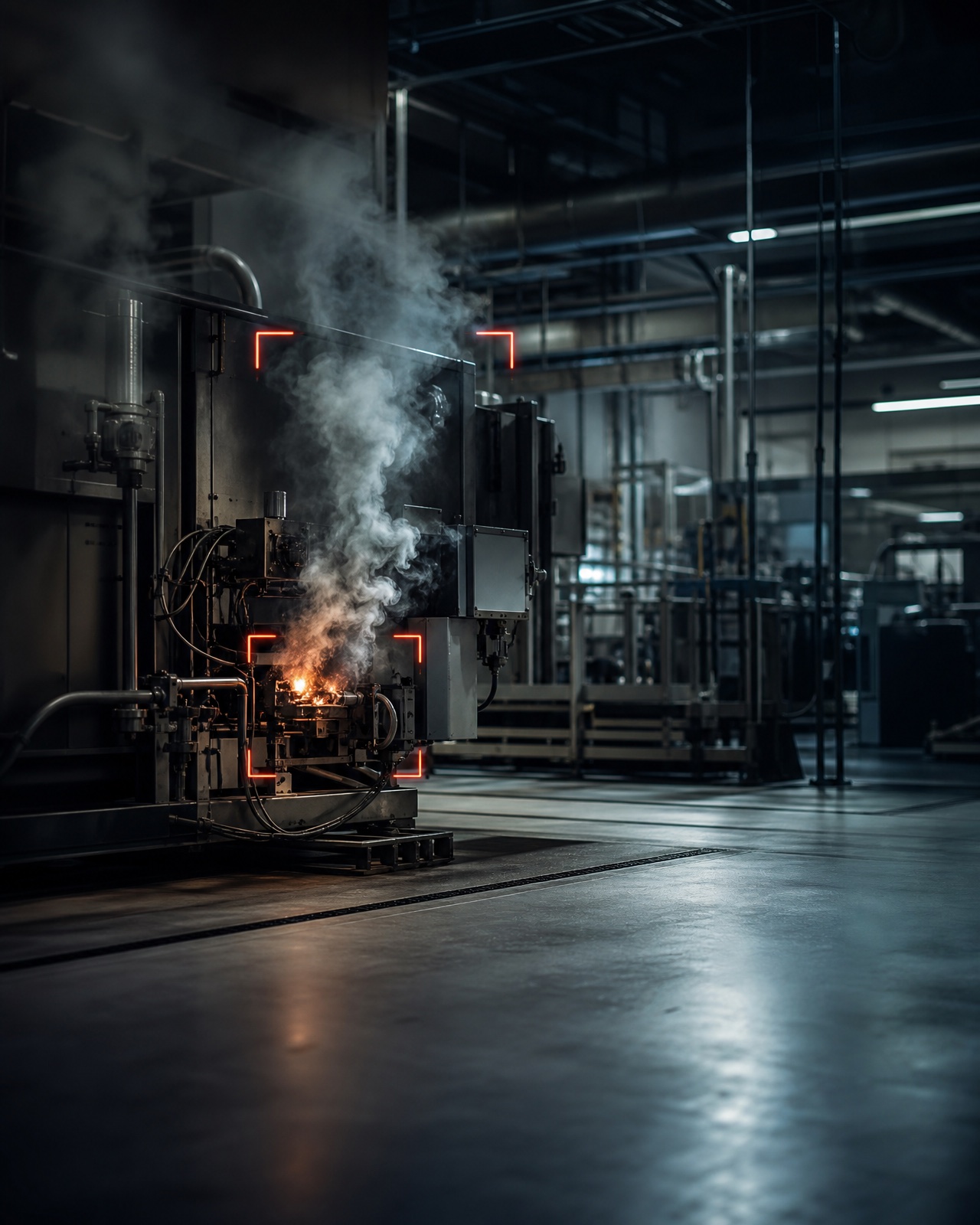 AI fire and smoke detection identifying a hazard in an industrial facility