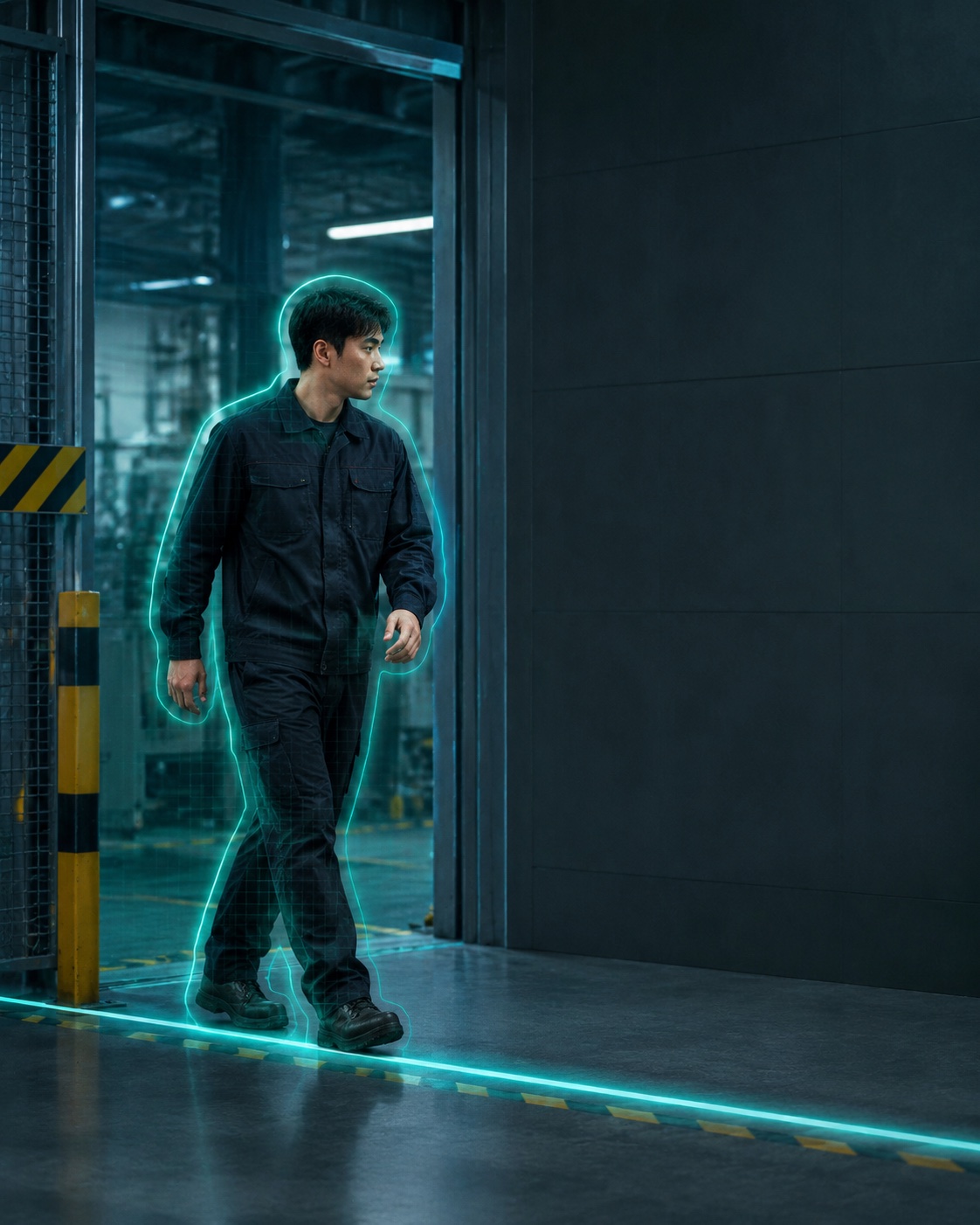AI intrusion detection identifying a worker in a restricted industrial area